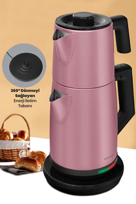 GoldMaster Yudum Pearl Pink Stainless Steel 2200 Watt Steel Tea Maker and Water Heater - MALLTURK