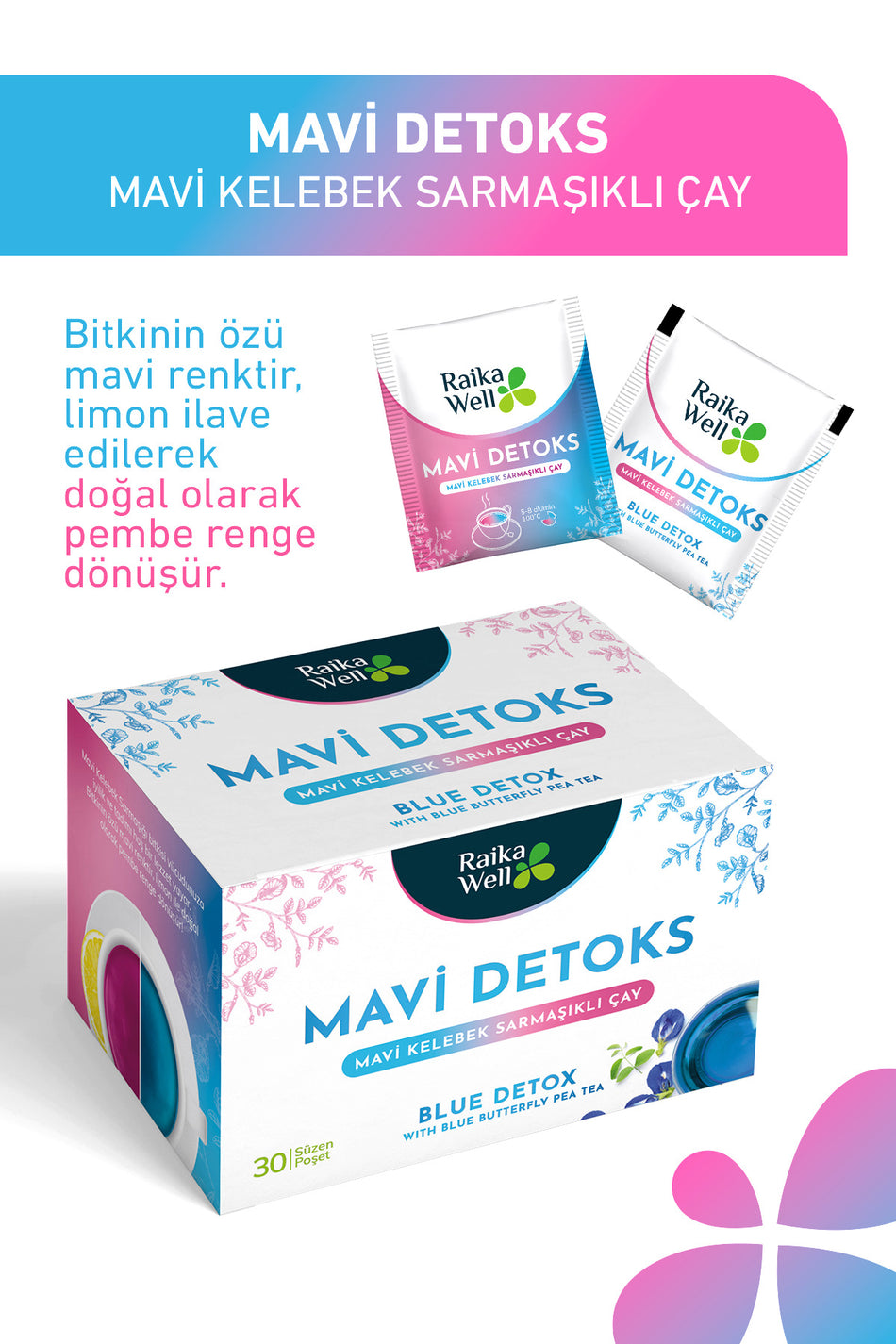 raikawell Blue Butterfly Pea Tea Detox Tea