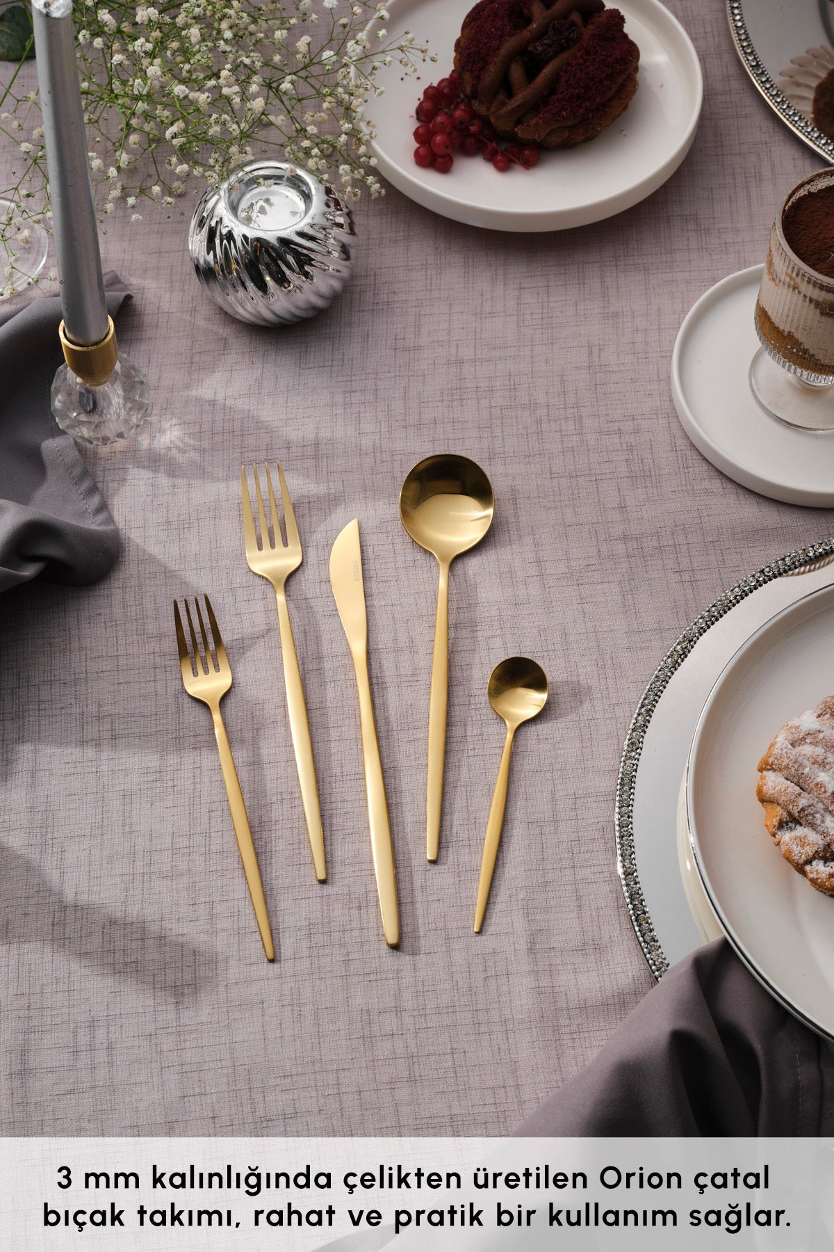 Karaca orion mat gold 12 Place Setting 60 Piece Flatware Set - MALLTURK