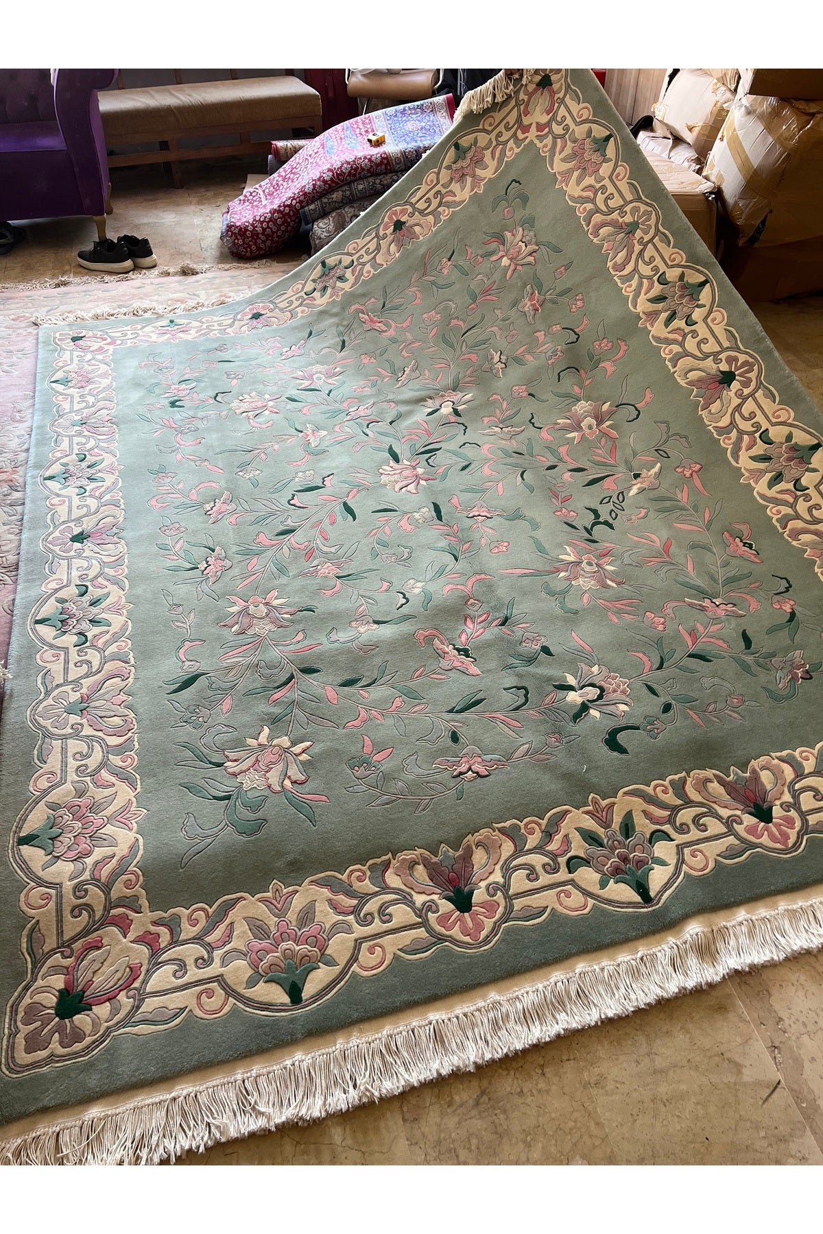 RD RAMAZAN DAG Hand Rug Art Hand-Woven Embossed Chinese Rug Premium Quality Su Yesili Color Size 295x235 - MALLTURK