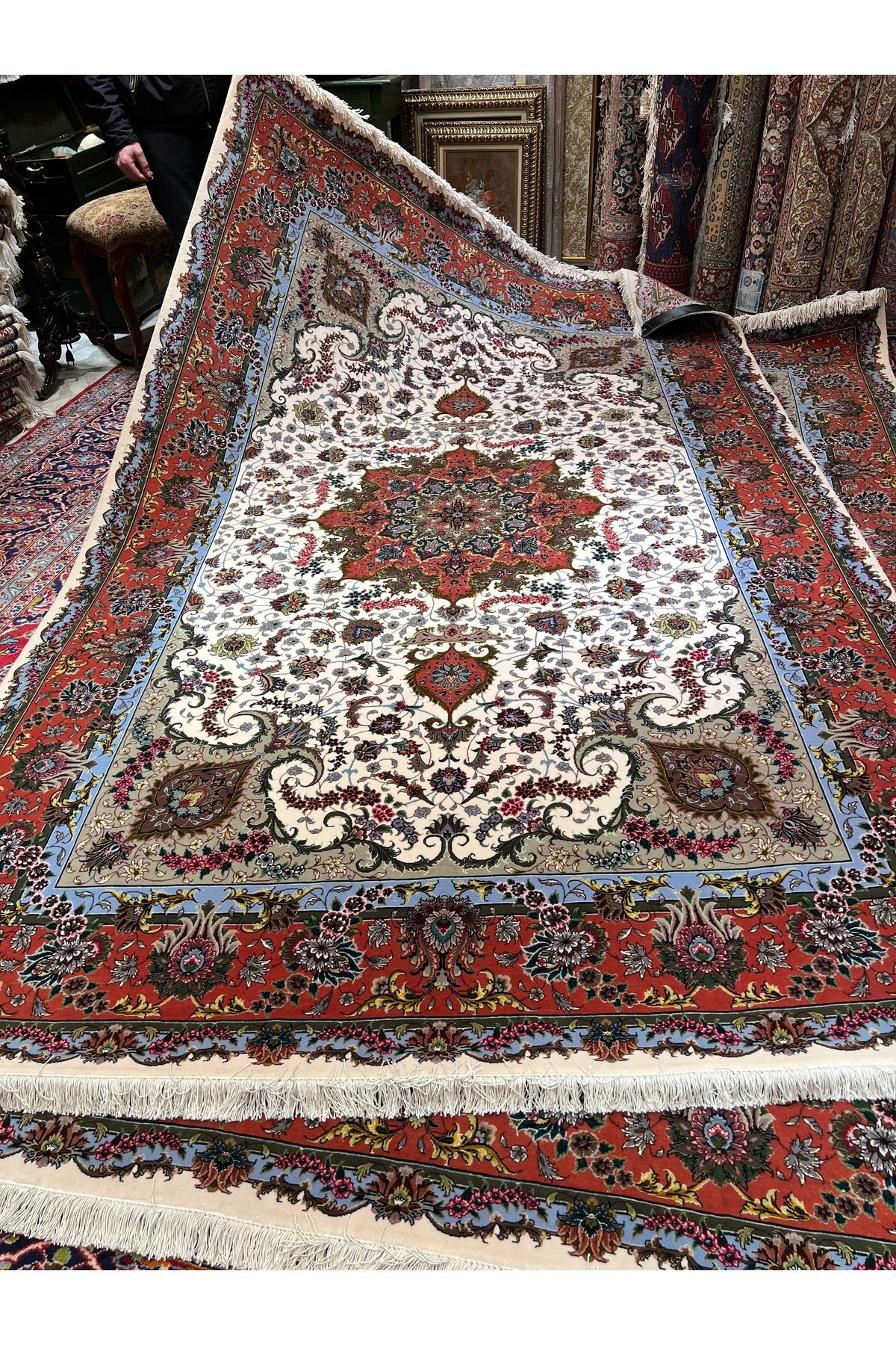 RD RAMAZAN DAG Hand Rug Art Hand-Woven Iranian Tabriz Rug Silk Fringe with Silk Weave Premium Quality Size 300x200
