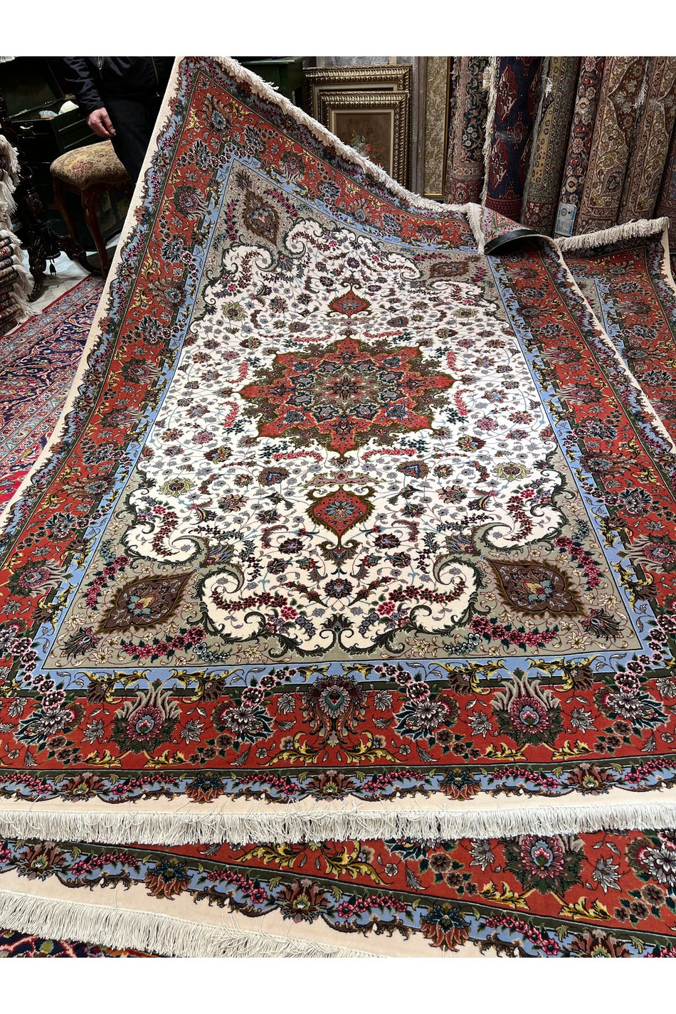RD RAMAZAN DAG Hand Rug Art Hand-Woven Iranian Tabriz Rug Silk Fringe with Silk Weave Premium Quality Size 300x200