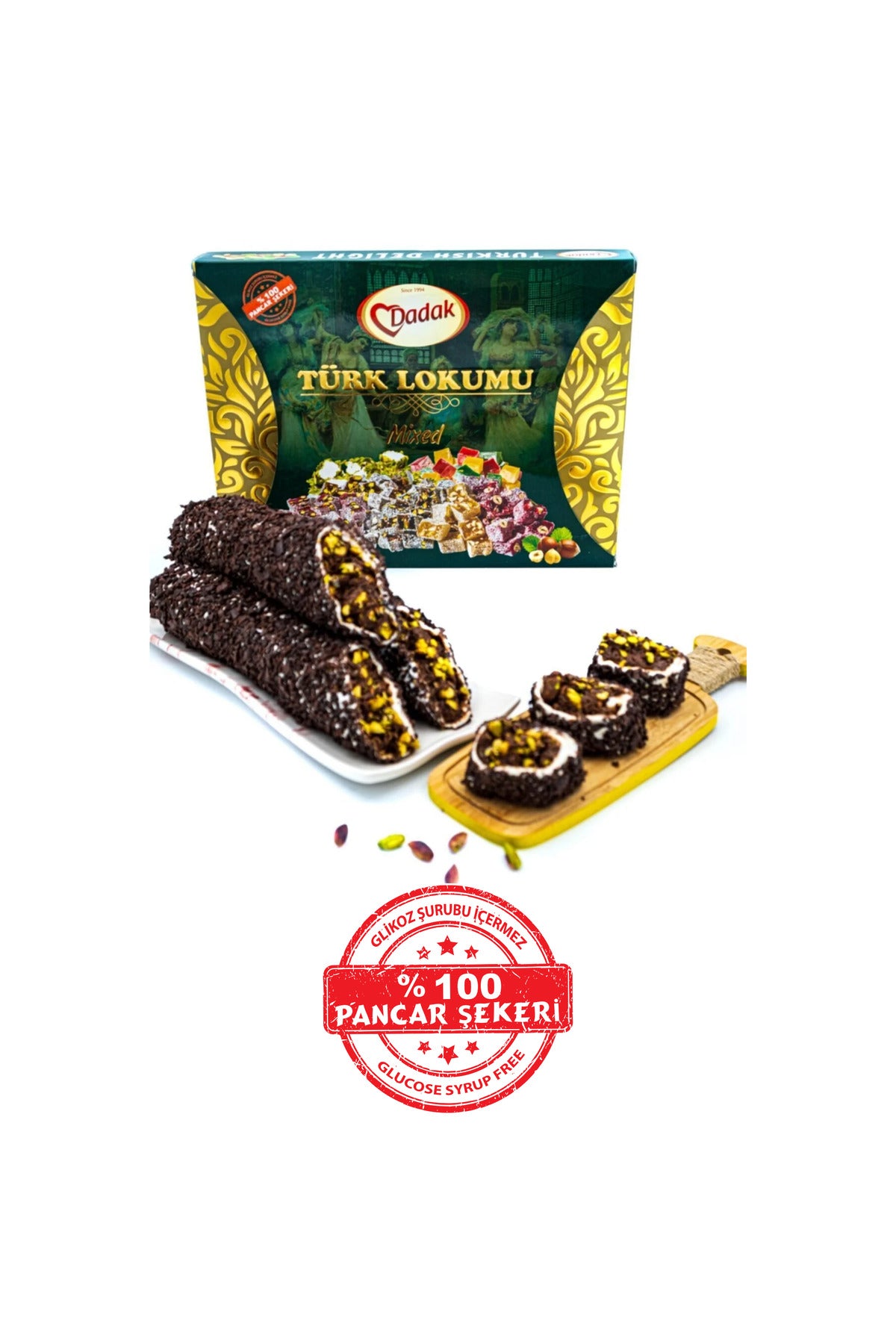 Dadak Turkish Delight and kuruyemis bitter cikolata Coated Pistachio atom Turkish Delight 200gram - MALLTURK