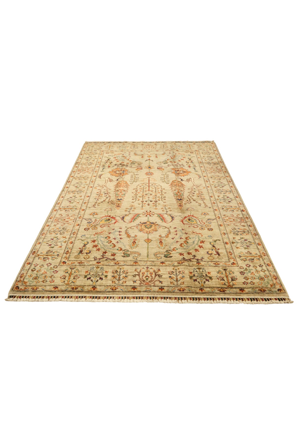Vog Rug Sultani Handcrafted Beige Pattern Fringed Anatolian Pattern Modern and Traditional Living Room Rug