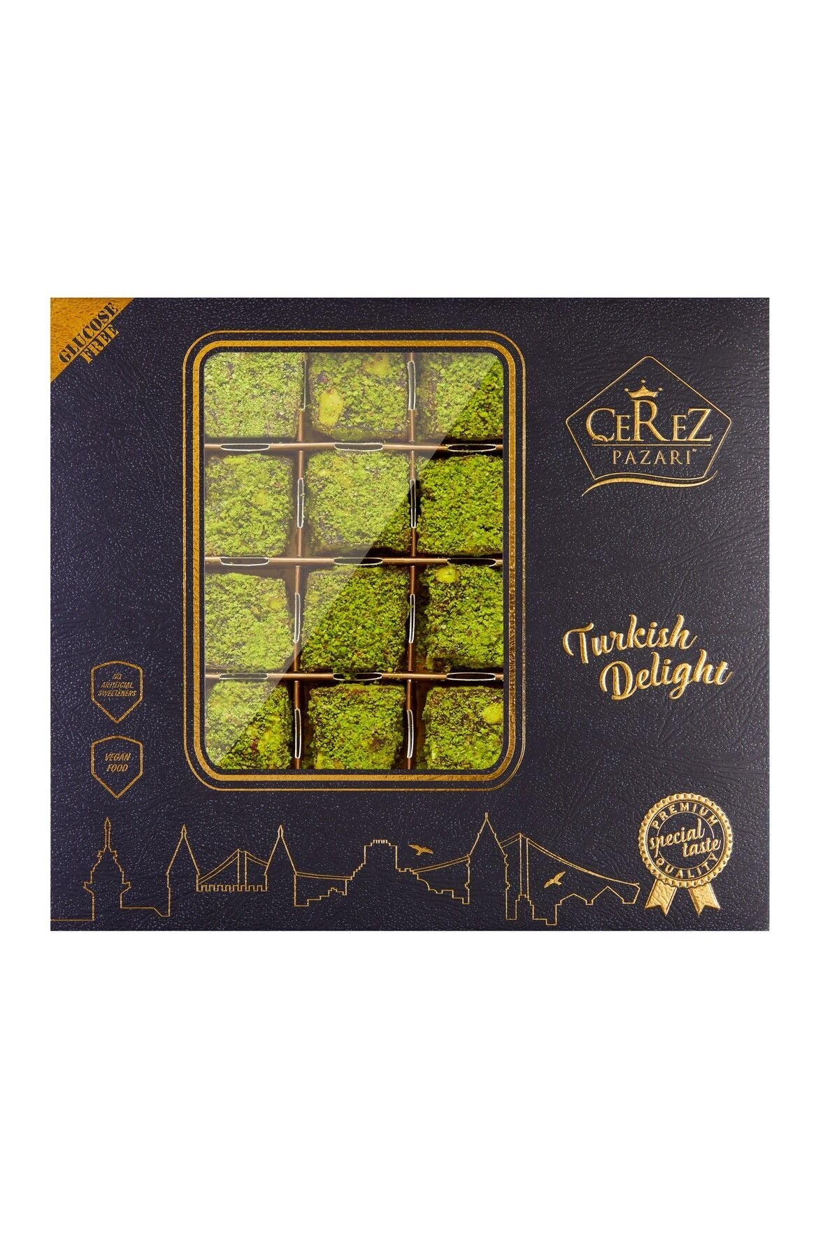 Cerez pazari deri kutuda kral Turkish Delight 500g Gluten Free Pomegranate Flavored Flavored spesiyal Pistachio - MALLTURK