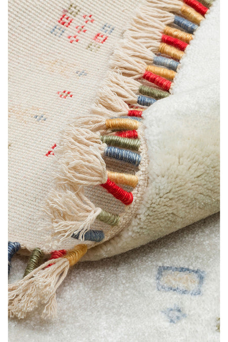Eko Hali Zara ZR 06 Beige Round Carpet, a special loom carpet shaped by the intensive hand labor of women from Usak. - MALLTURK