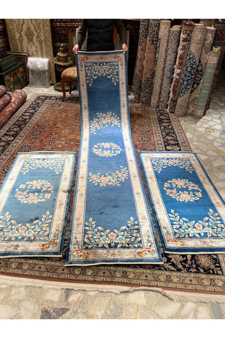 RD RAMAZAN DAG Hand Rug Art Hand-Woven Chinese Silk Runner Three Pieces Available Size 303x70 - MALLTURK