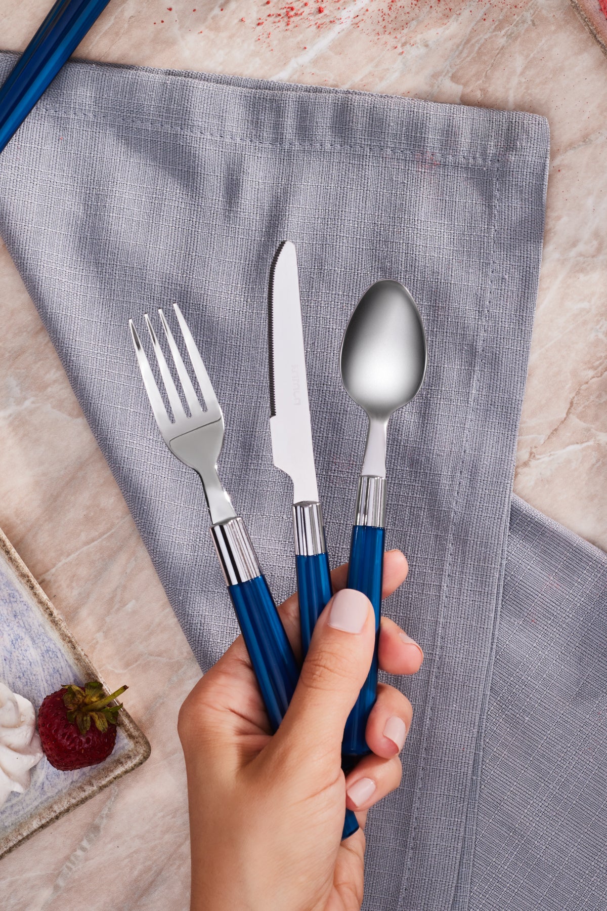 Karaca fluca 18 Piece 6 Place Setting kahvalti Flatware Set mavi - MALLTURK