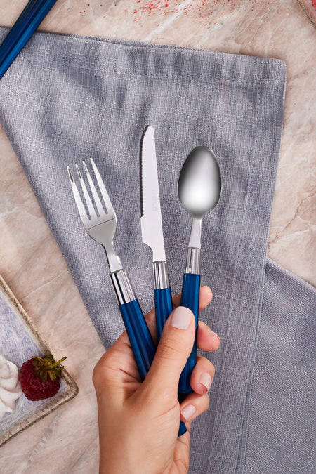 Karaca fluca 18 Piece 6 Place Setting kahvalti Flatware Set mavi - MALLTURK