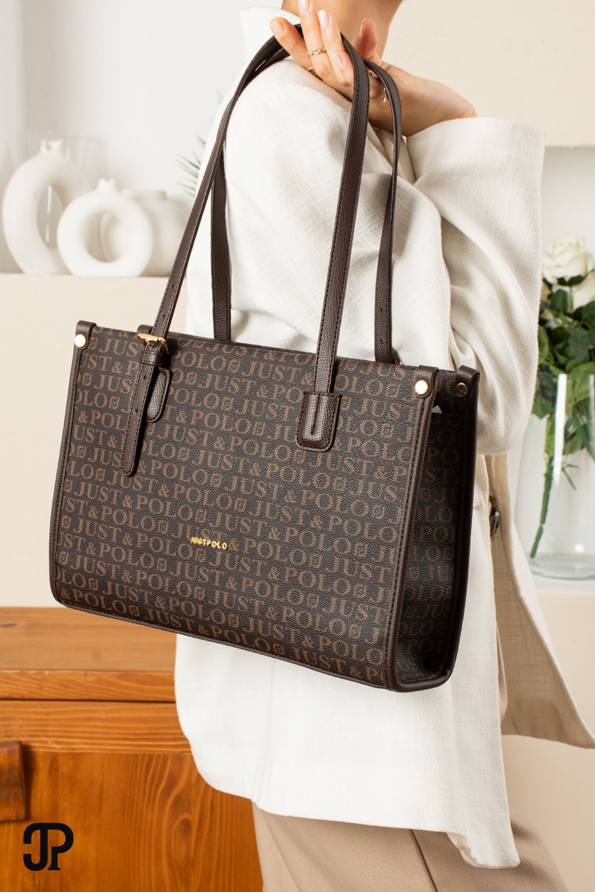 Just Polo Original Women's New Season Luxury Soft Leather Zippered Trendy & Stylish Large Handbag and Shoulder Bag Brown - MALLTURK