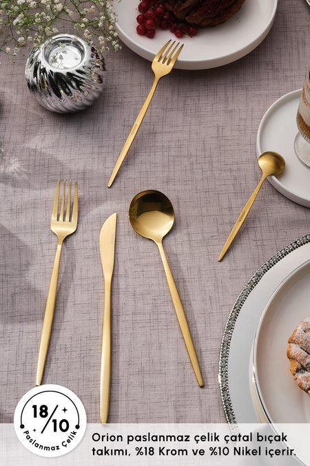 Karaca orion matte gold 30 Piece 6 kisiik Flatware Set - MALLTURK