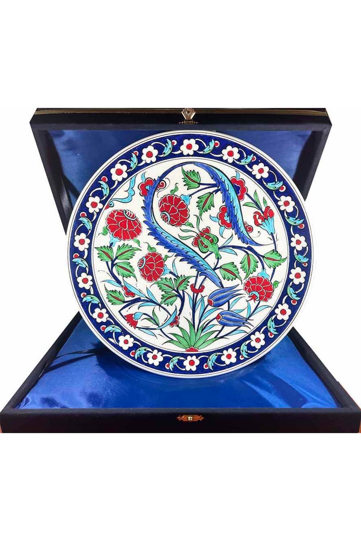 Cini Evi Iznik Tile Plate Carnation and Tulip Patterned 30 cm - MALLTURK