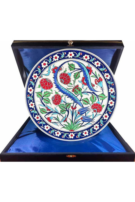 Cini Evi Iznik Tile Plate Carnation and Tulip Patterned 30 cm - MALLTURK