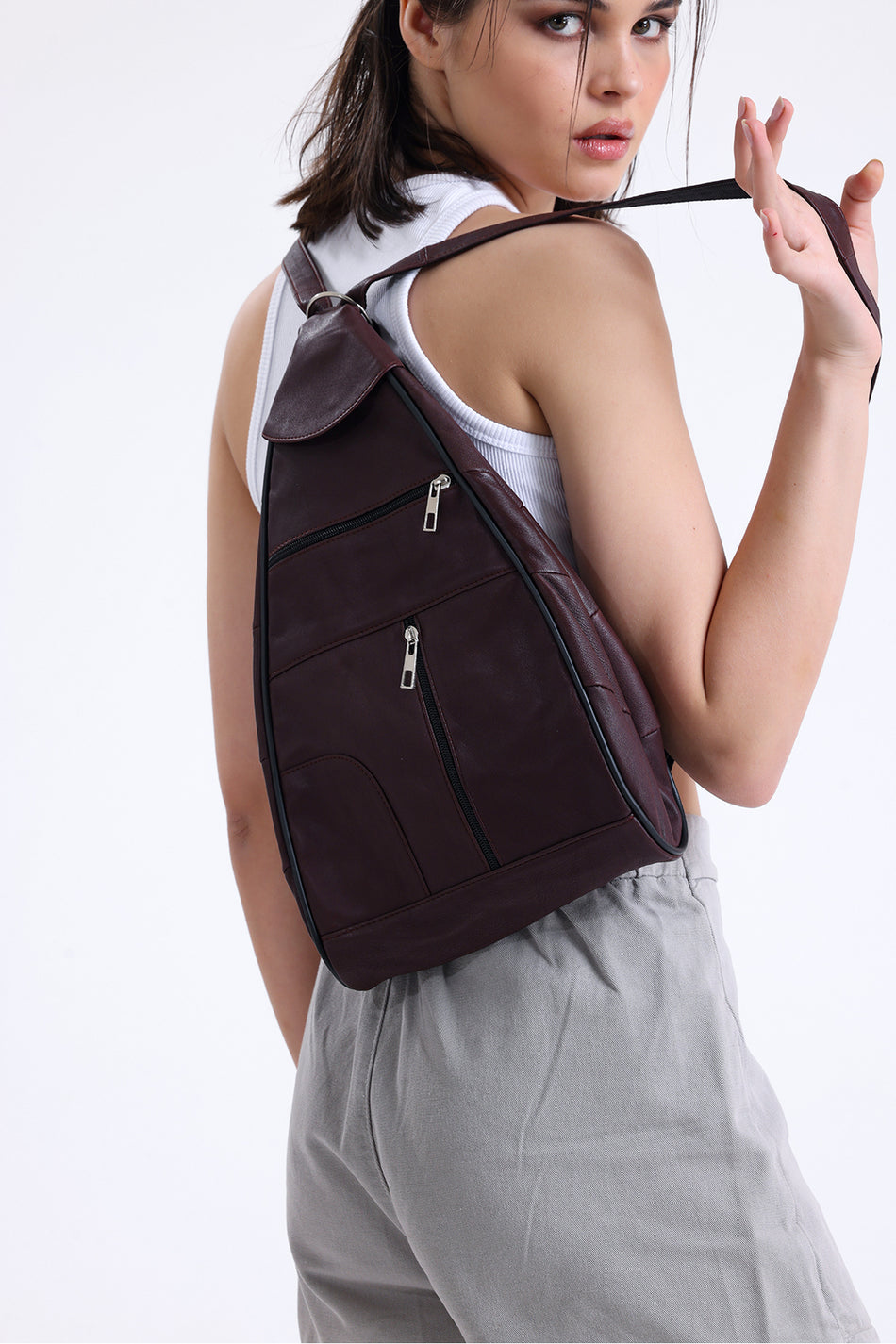 Fubileather Genuine Leather Burgundy Soft Textured Backpack, Shoulder Bag