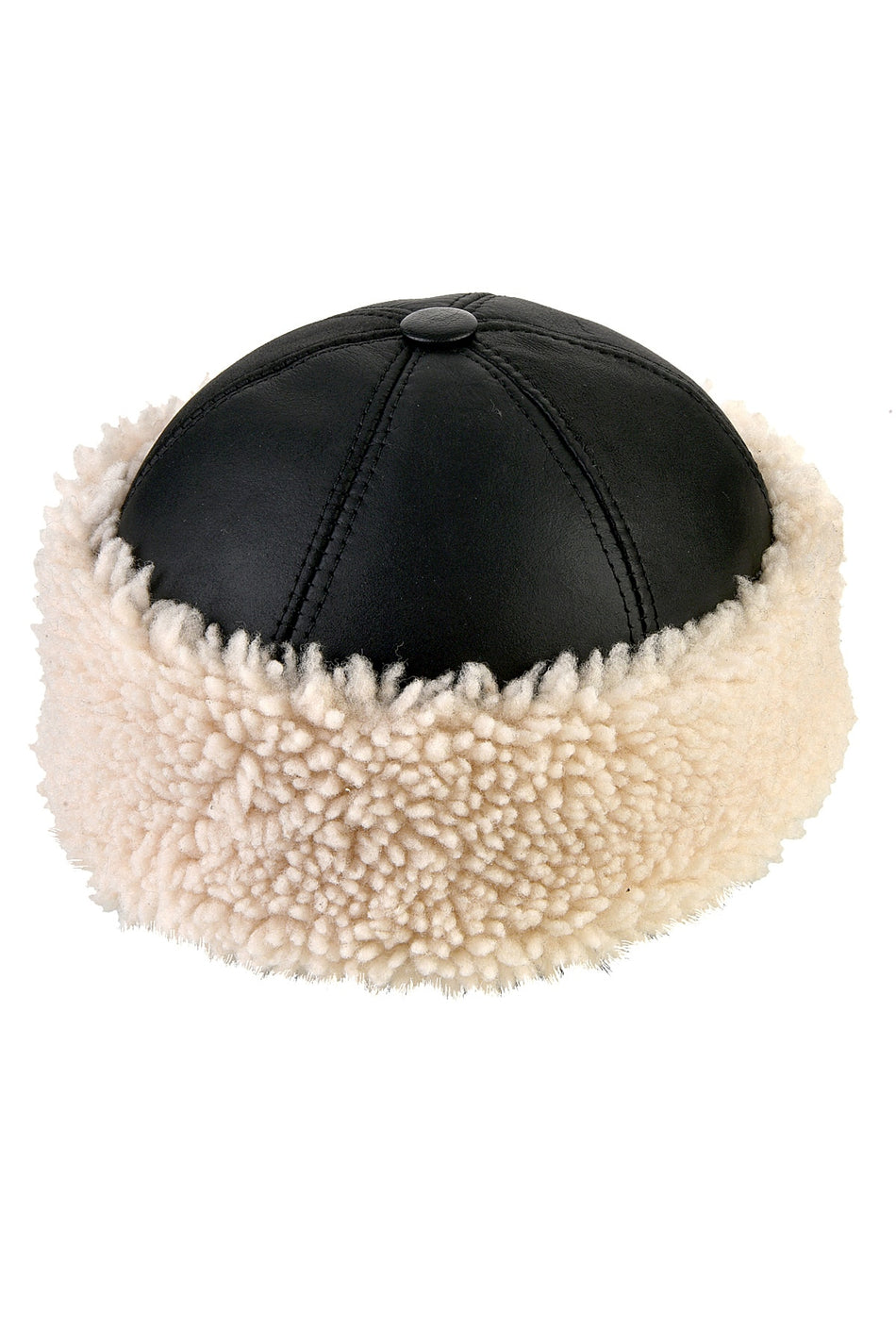 Fubileather Genuine Leather White Fur Outdoor Man's Hat