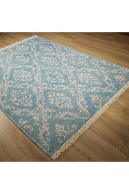 Halicizade Fiber Serisi Damask Pattern Hand-Woven Rug-fiber Blue Beige