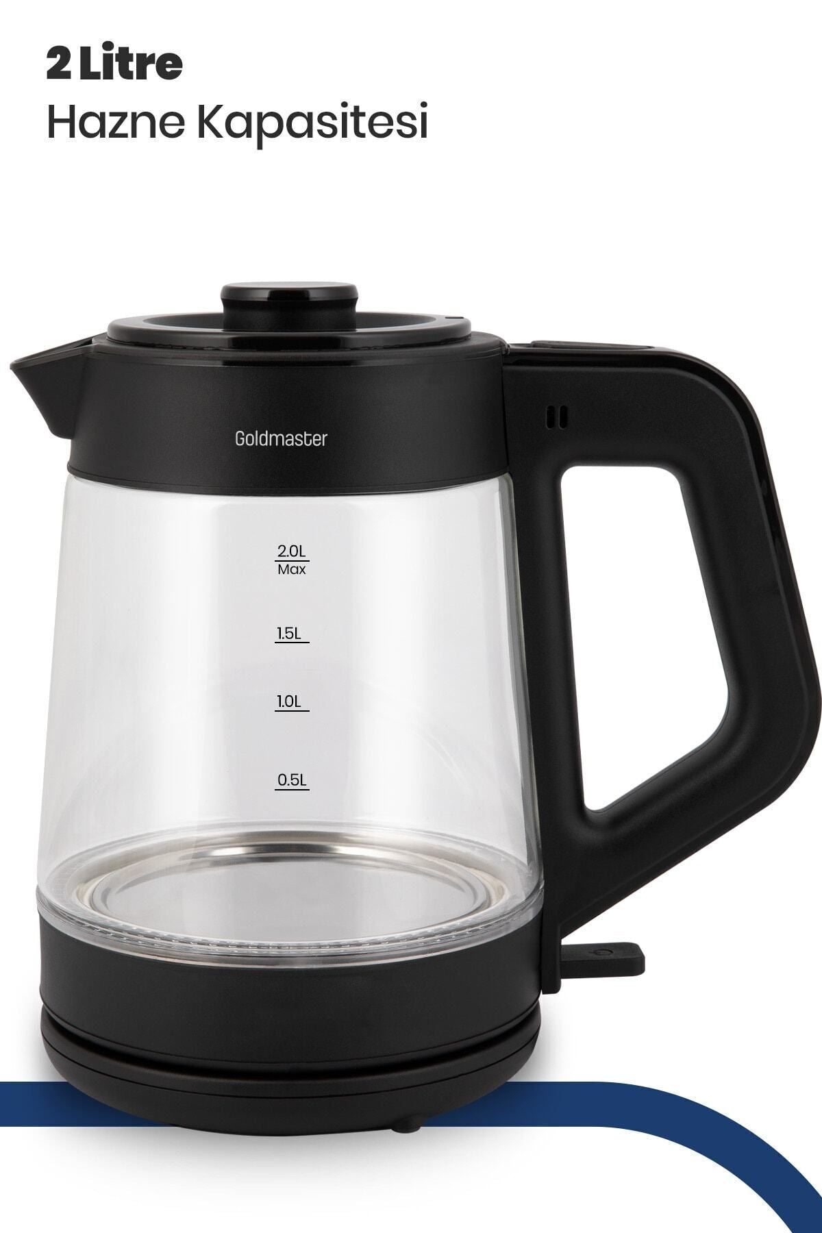GoldMaster cinar 1900w Large Capacity Glass Tea Maker with Teapot and illuminated Water Kettle, Black GM8320S - MALLTURK