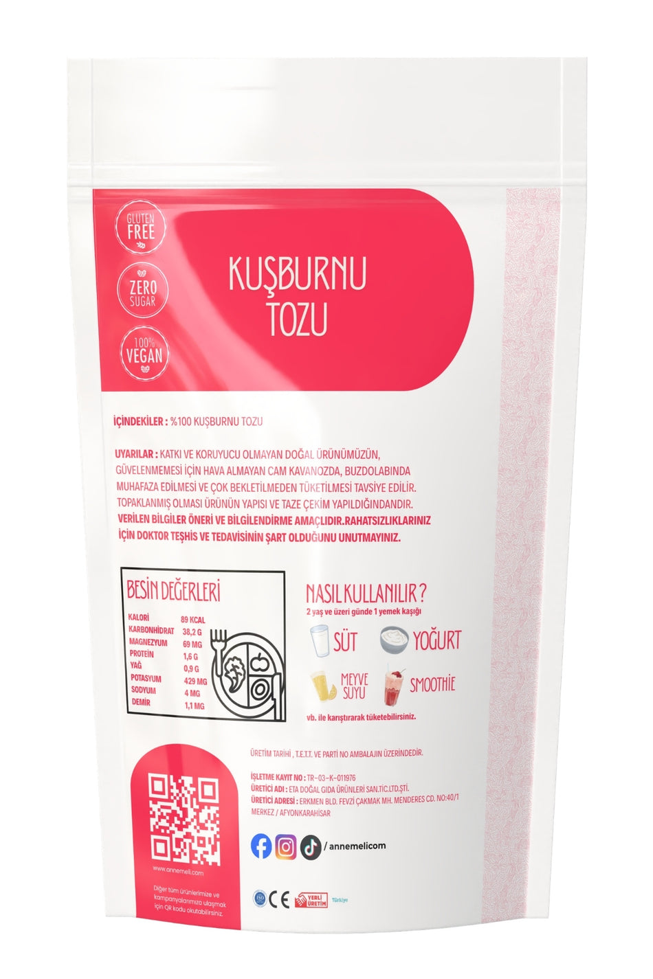 Emine Turkish Mother's 250 gr di polvere di semi di rosa canina (semi di rosa canina interi ridotti in polvere), naturale locale (fatto a mano dalla mamma)
