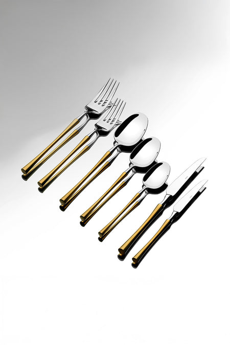 Nehir marbella altin Satin 12 Place Setting 84 Piece Boxed Flatware Set - MALLTURK