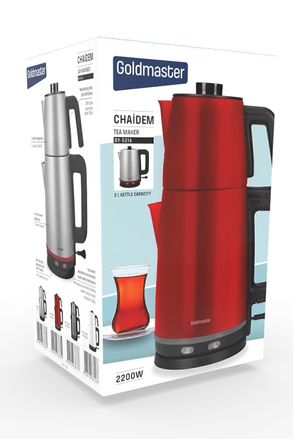 GoldMaster Chaidem XL 2200 Watt Stainless Steel Drip-Proof Tea Maker and Kettle, Red - MALLTURK