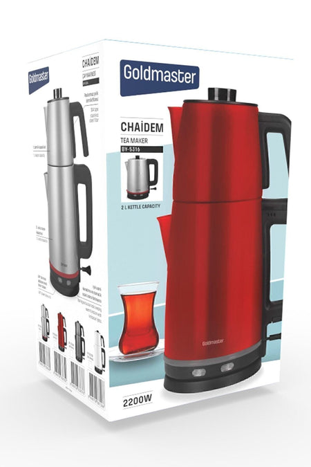 GoldMaster Chaidem XL 2200 Watt Stainless Steel Drip-Proof Tea Maker and Kettle, Red - MALLTURK