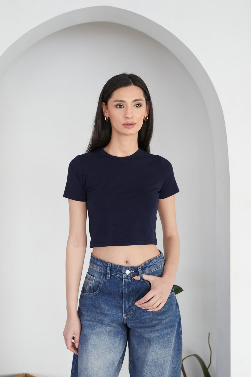 Basic Crew Neck Crop T-Shirt