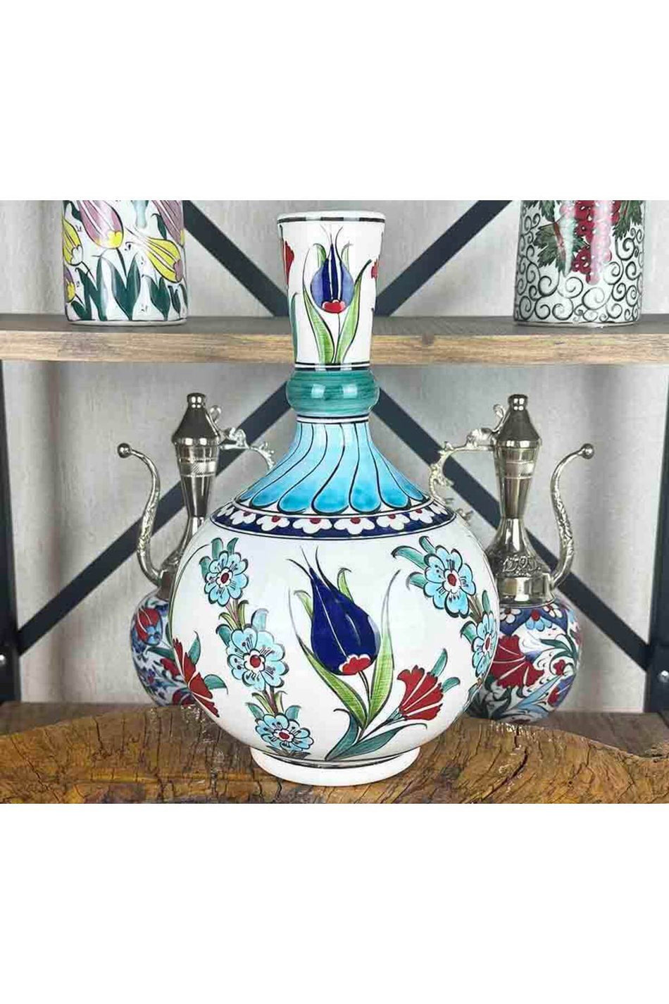 Cini Evi Tulip and Carnation Garden – Iznik Tile Vase - MALLTURK