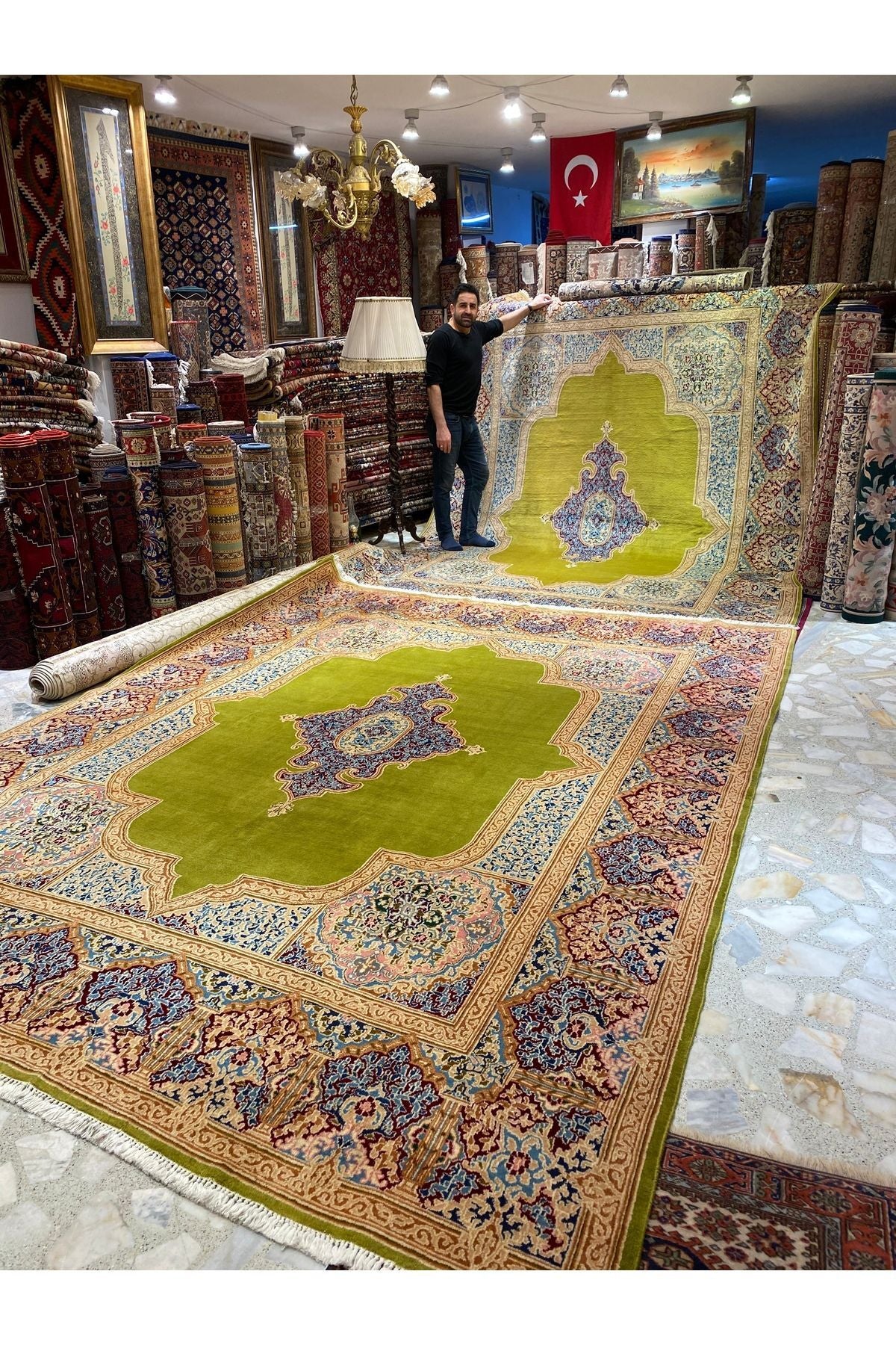 RD RAMAZAN DAG Hand Rug Art Hand-Woven Iranian Kirman Laver Rug Kokboya Two Pieces Available Size 3.60x2.80
