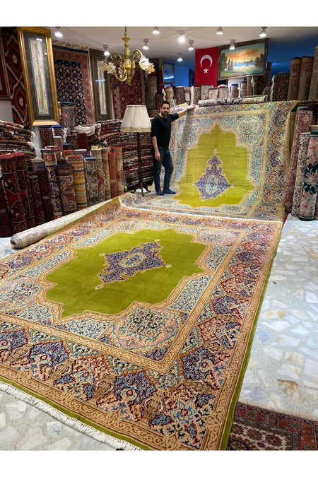 RD RAMAZAN DAG Hand Rug Art Hand-Woven Iranian Kirman Laver Rug Kokboya Two Pieces Available Size 3.60x2.80