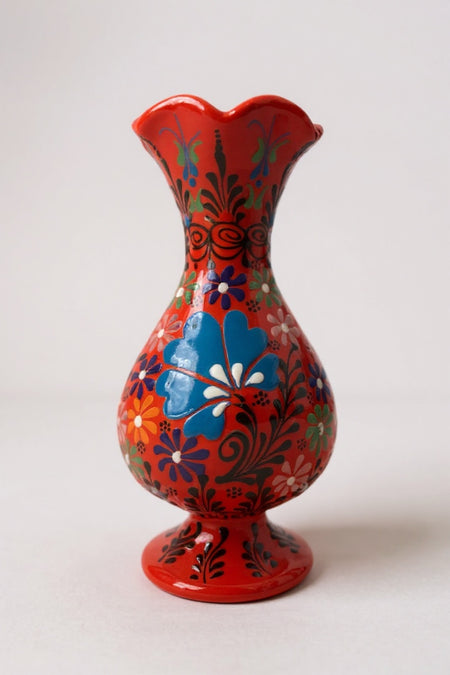 STORESZA Handmade 20cm Embossed and Lace Work Hyacinth Ceramic Vase Red - MALLTURK