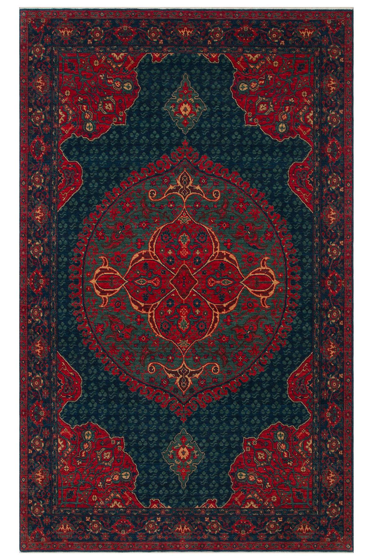Eko Rug KADIM KDM 03 NAVY Anatolian Motifs Featuring New Zellanda Wool with Produced Handcrafted High Traditional Te - MALLTURK