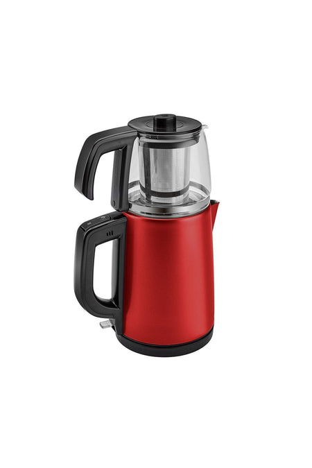 Karaca Tea Glass 2-in-1 Stainless Steel Tea Maker and Kettle, Red - MALLTURK