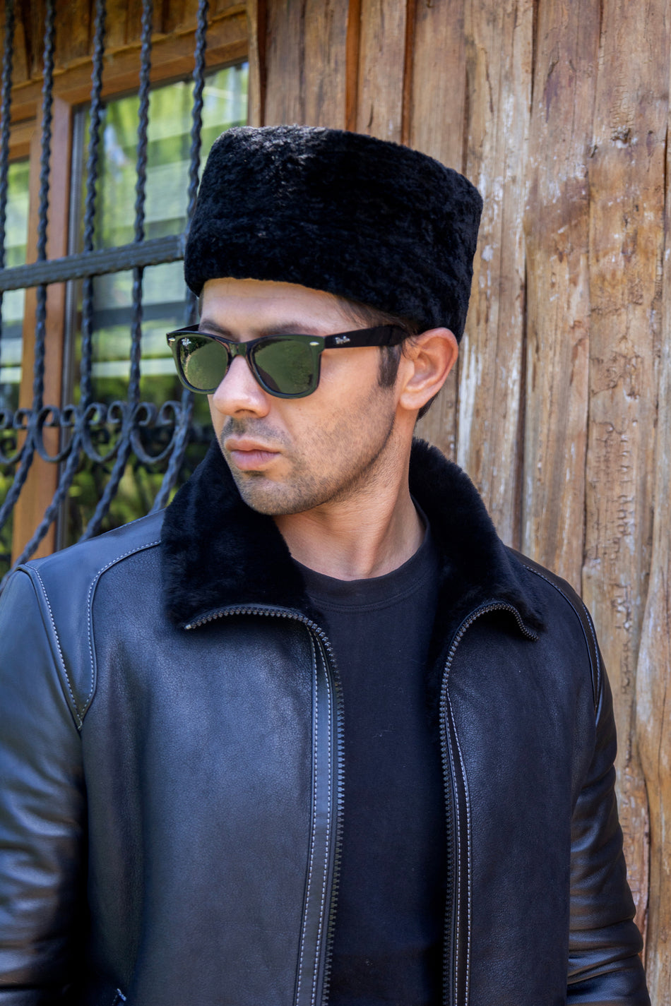 Fubileather Caucasian Fur Hat Leather Hat