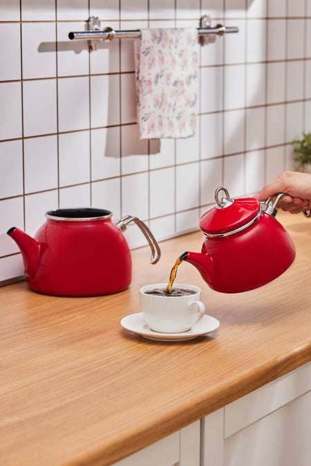 Karaca Loreto Enamel Midi Teapot Set, Red - MALLTURK