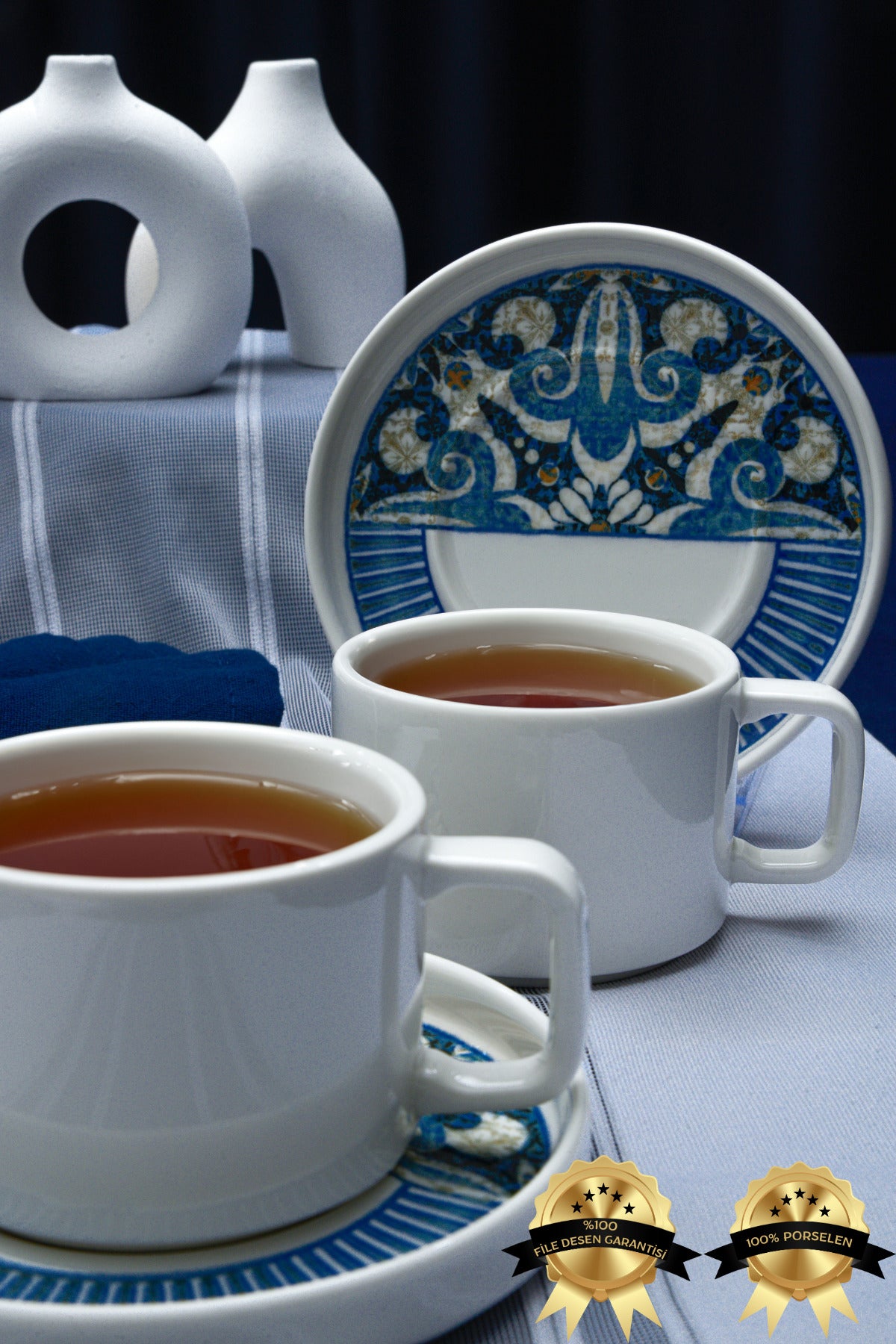 Heda Porselen Azur 4-Piece 2-Person Porcelain Tea Cup Set - MALLTURK