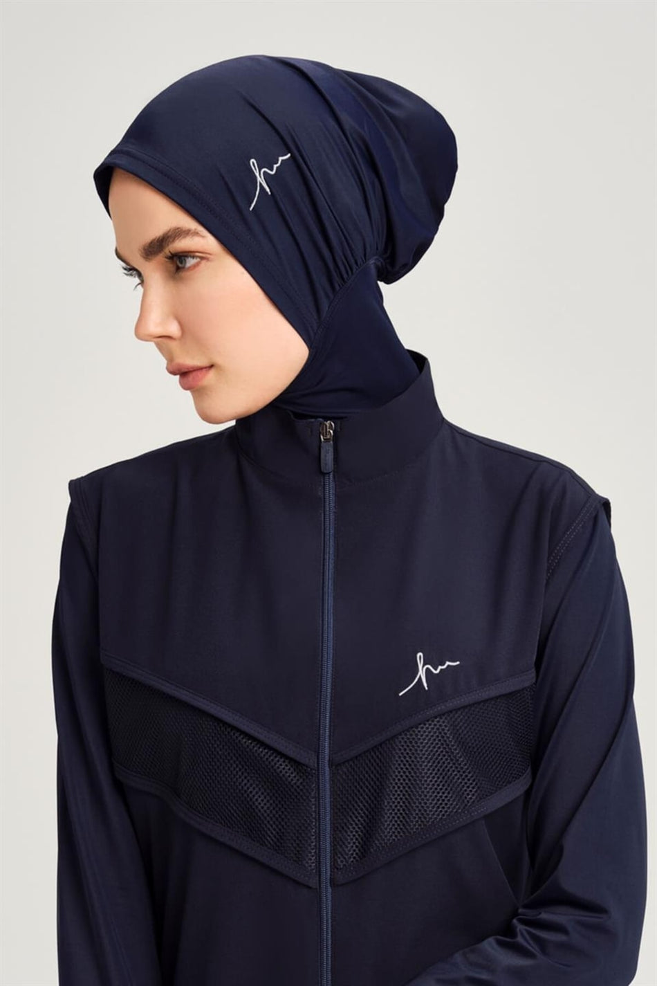 Navy Blue Modest Swimsuit Swim Cap