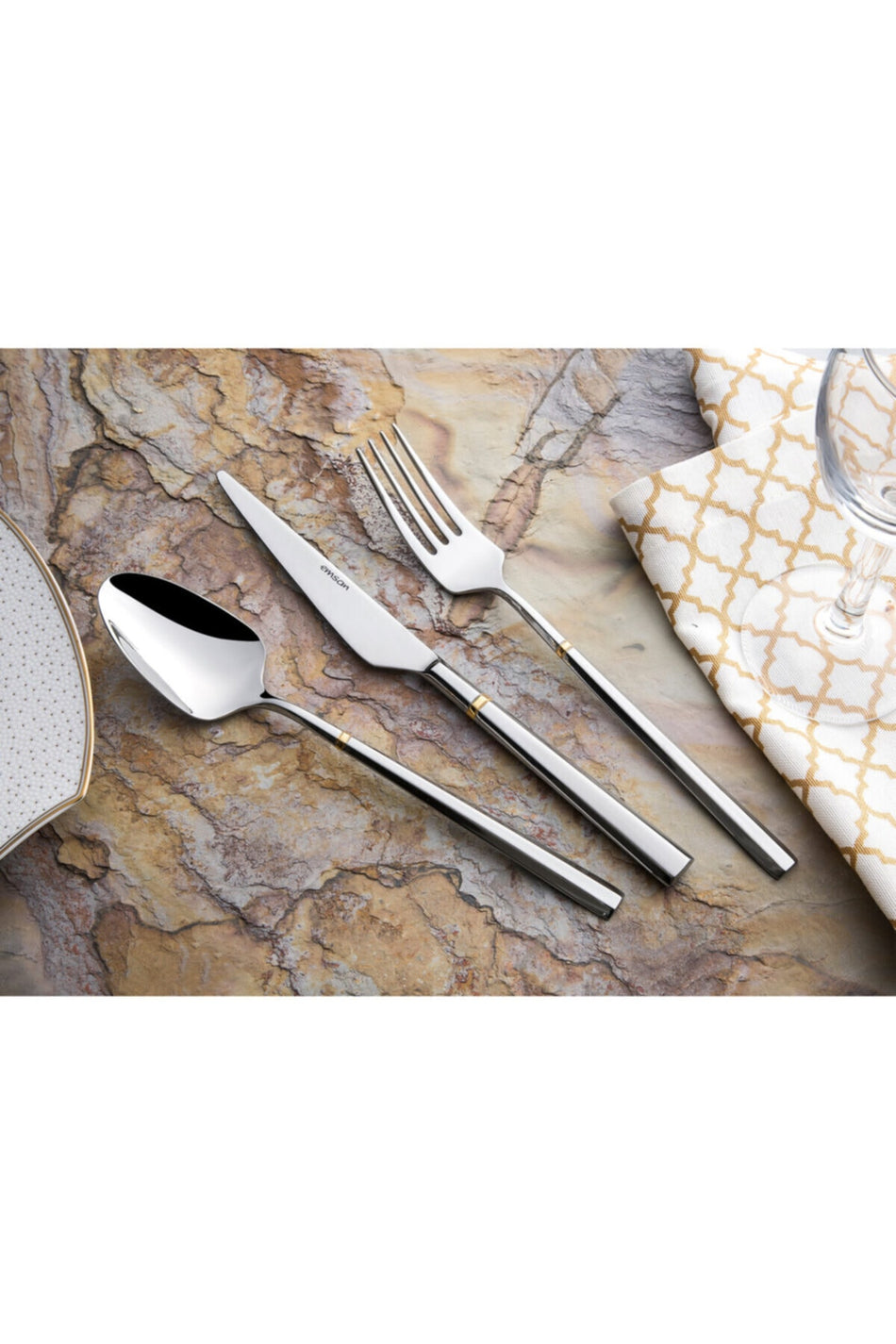 Emsan prime penta gold 84 12 Place Setting Piece Flatware Set luks Boxed - MALLTURK