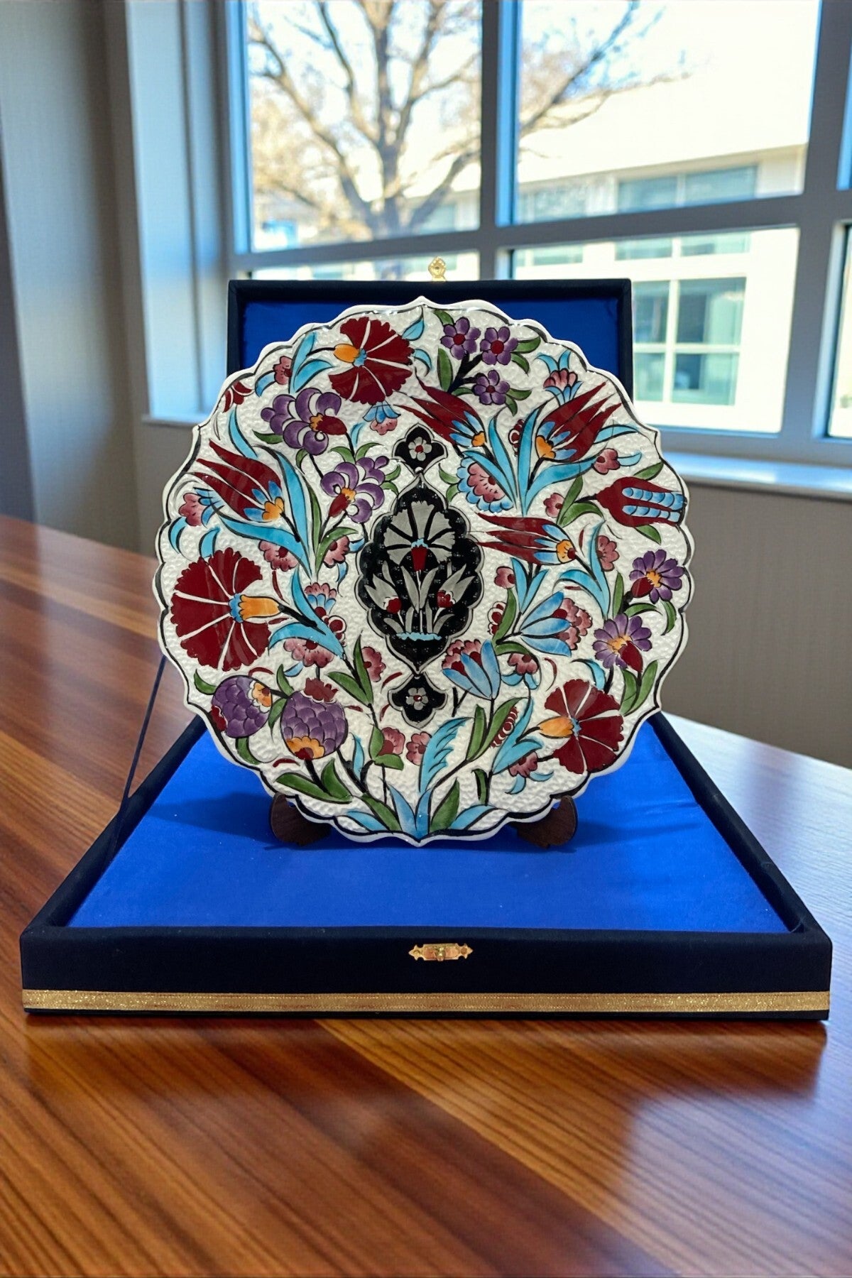 YOOS Velvet Gift Box 30Cm Special Sable Craftsmanship Kutahya Tile Multicolor Tile Plate - MALLTURK