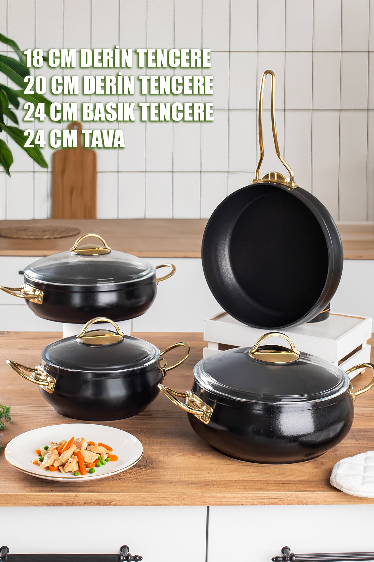 Lines L-5094 Yonca Guvec 7 Piece Kure Cookware Set Altin Kulp