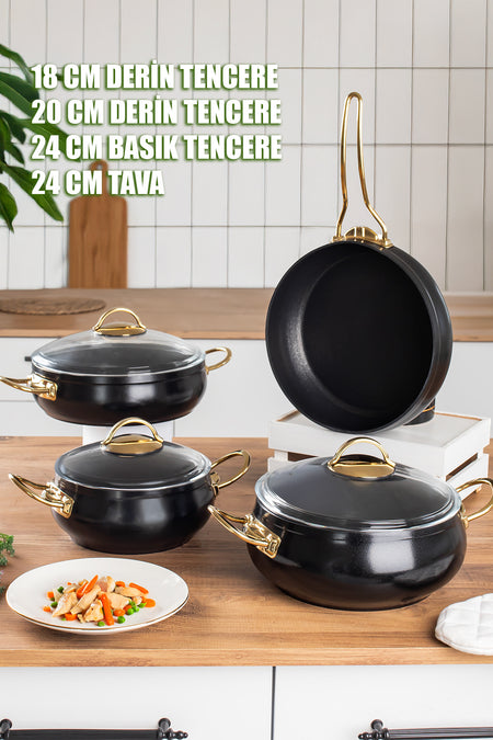 Lines L-5094 Yonca Guvec 7 Piece Kure Cookware Set Altin Kulp