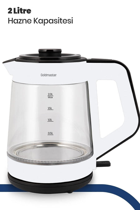 GoldMaster cinar White Large Capacity German Schott Glass Tea Maker with Teapot and LED Light Water Kettle - MALLTURK