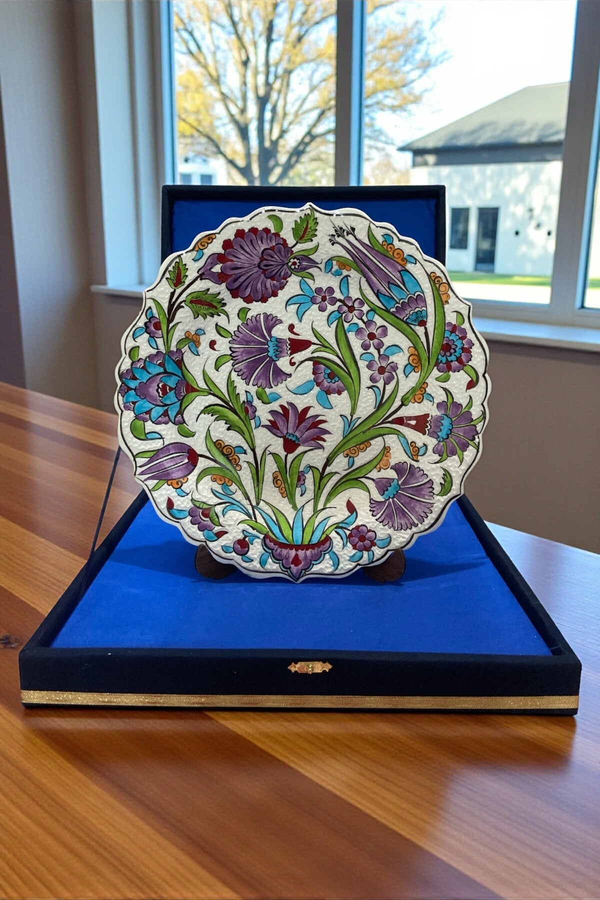 YOOS Velvet Gift Box 30 cm Special Sable Craftsmanship Kutahya Tile Lila Tile Plate - MALLTURK