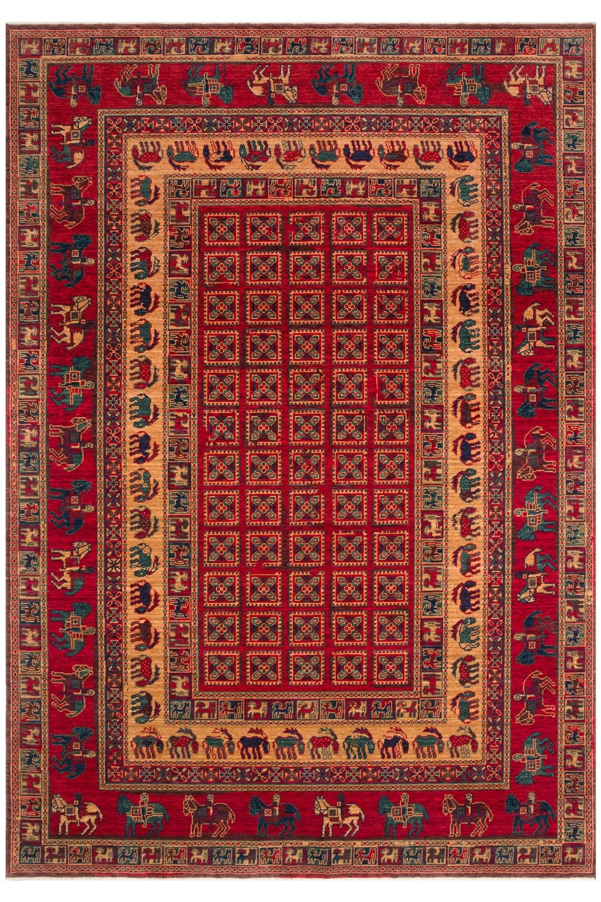 Cool Rug Mardin Red New Zealand Wool Ethnic Distressed Traditional Pattern Vintage Classic Guest Living Room Rug - MALLTURK