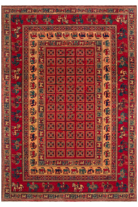 Cool Rug Mardin Red New Zealand Wool Ethnic Distressed Traditional Pattern Vintage Classic Guest Living Room Rug - MALLTURK