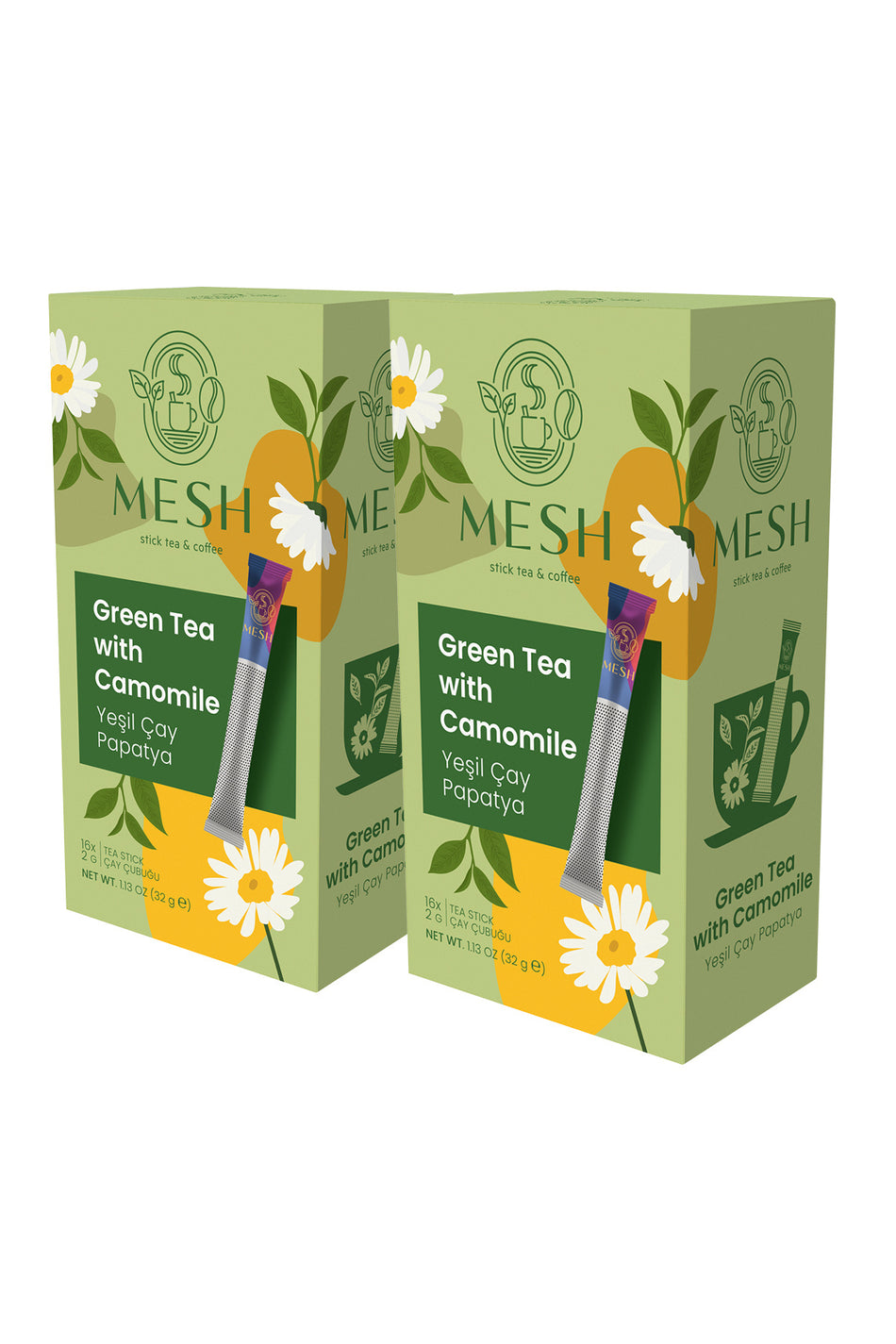 Mesh Stick Chamomile Green Tea Herbal Tea 2 Packs in 1