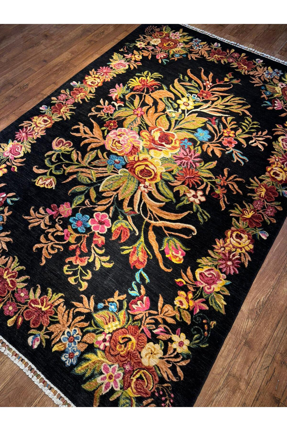 Silk Karabakh pattern handwoven Afghan rug Multicolored - MALLTURK