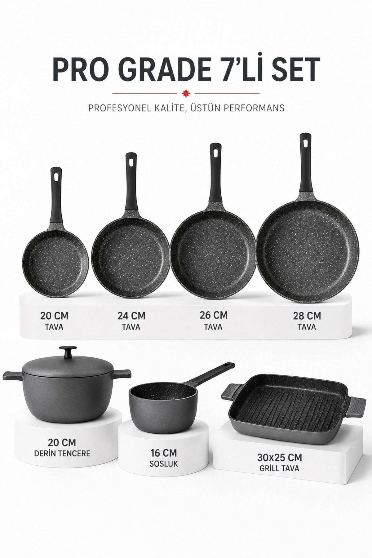 Aryildiz Pro Grade 8 Piece Granite Cast Cookware Set Saucepan Grill Frying Pan