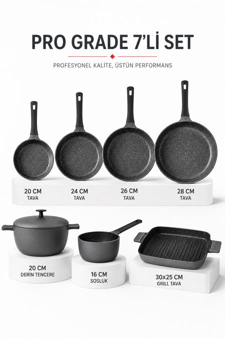 Aryildiz Pro Grade 8 Piece Granite Cast Cookware Set Saucepan Grill Frying Pan