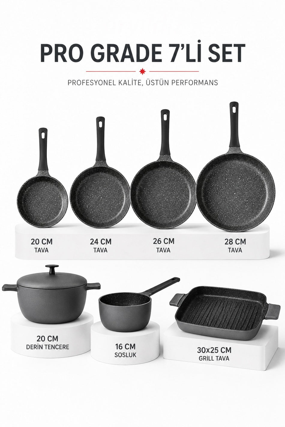 Aryildiz Pro Grade 8 Piece Granite Cast Cookware Set Saucepan Grill Frying Pan