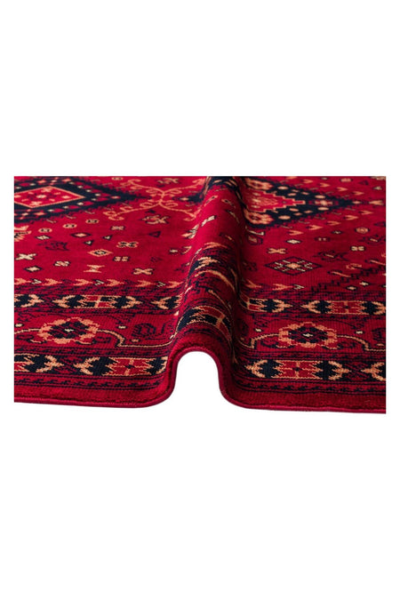 Eko Hali NOSTALGIA 961 RED Afghan / Yagcibedir Patterned Tencel Usak Carpet, Handcrafted on Special Looms. - MALLTURK
